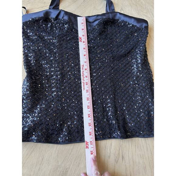 NWT~BELLE POGUE Women's Halter Top L Black Sequins Party Witchy Goth Tank Bling - Picture 11 of 12